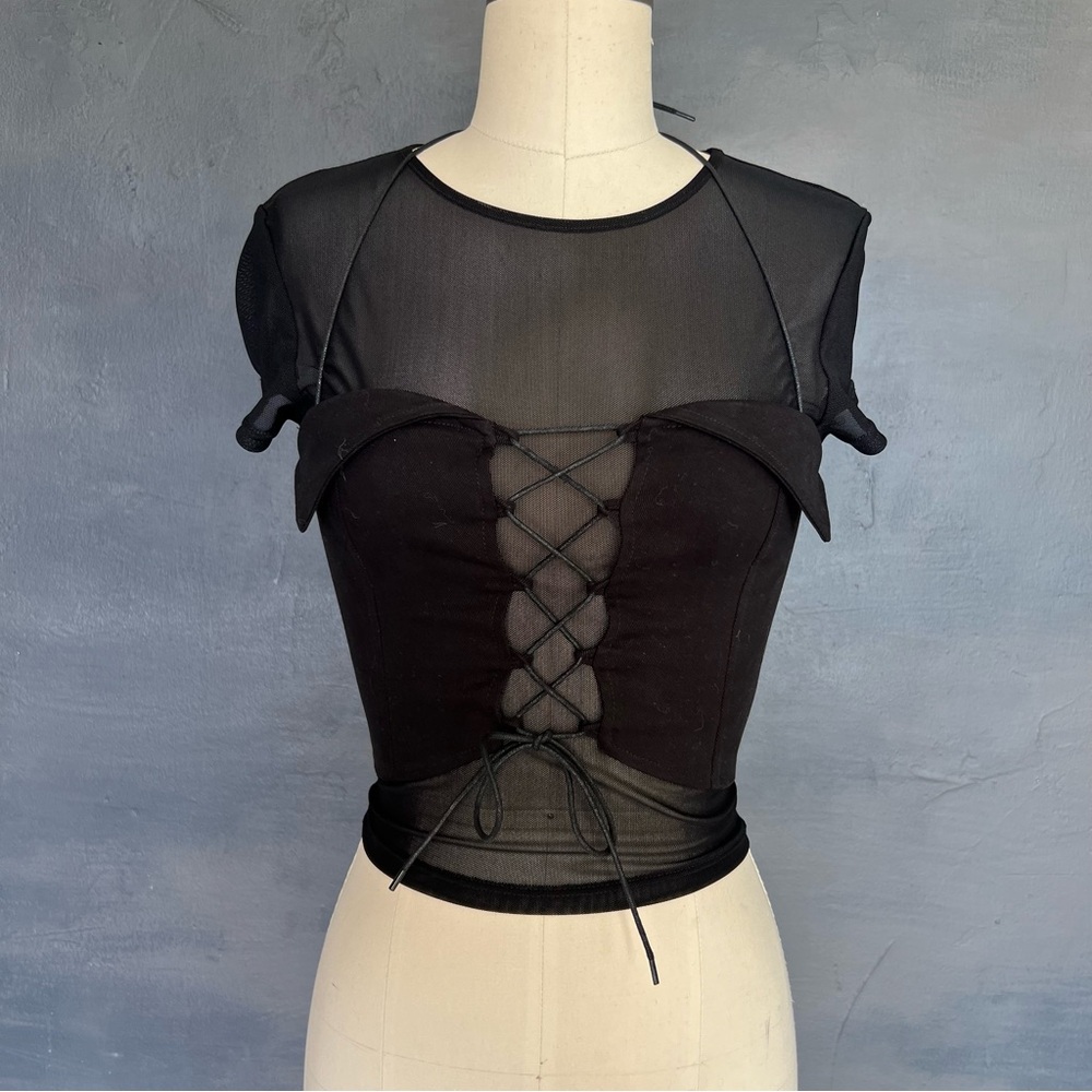 I.AM.GIA Mesh and Black Lace-Up Corset